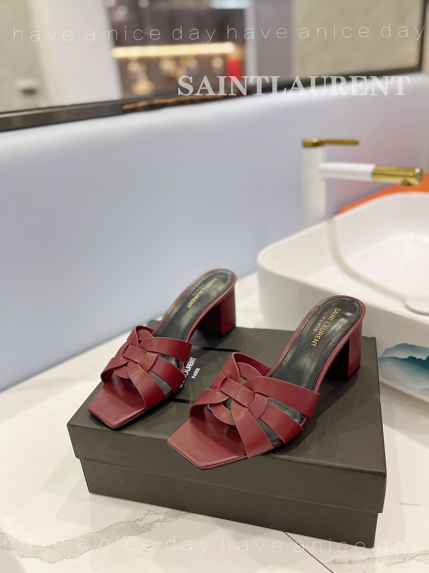 SL TRIBUTE MULES BERRY CALFSKIN