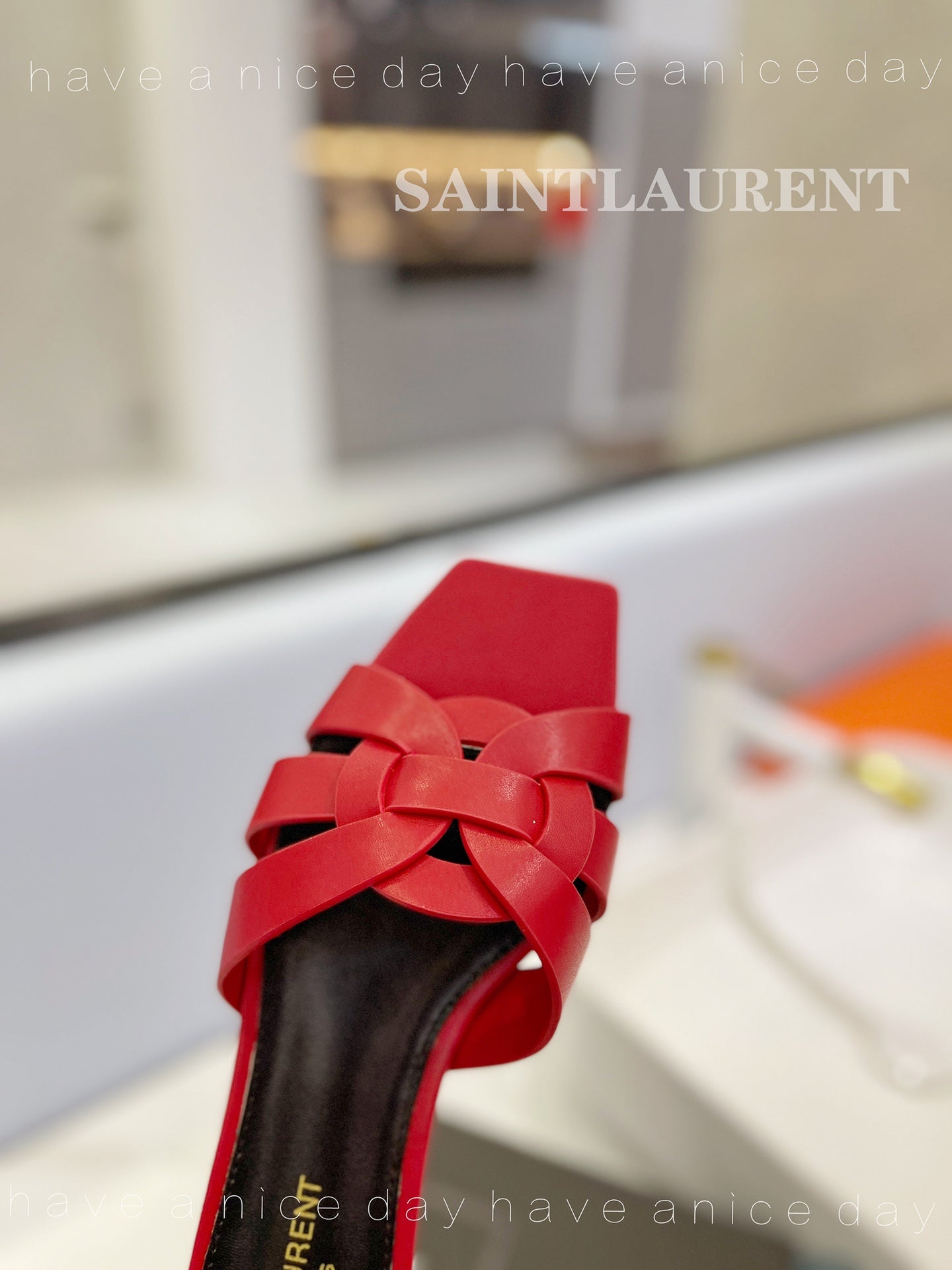 SL TRIBUTE SLIPPERS RED CALFSKIN