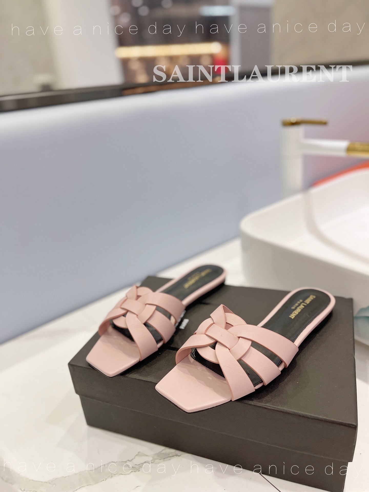 SL TRIBUTE SLIPPERS PINK NUDE CALFSKIN