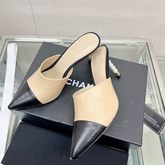 cc high heel 85 mule beige black lambskin