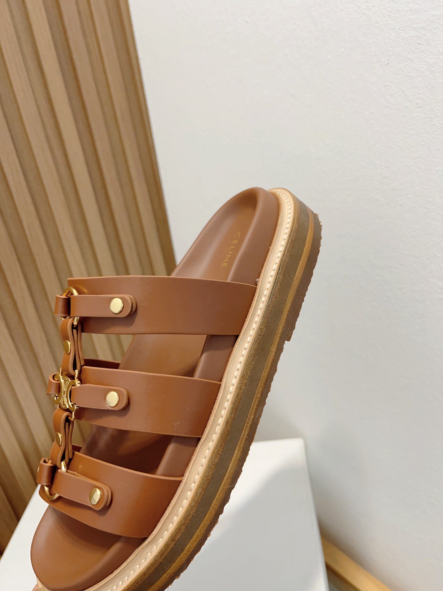 tippi slide sandal brown calfskin