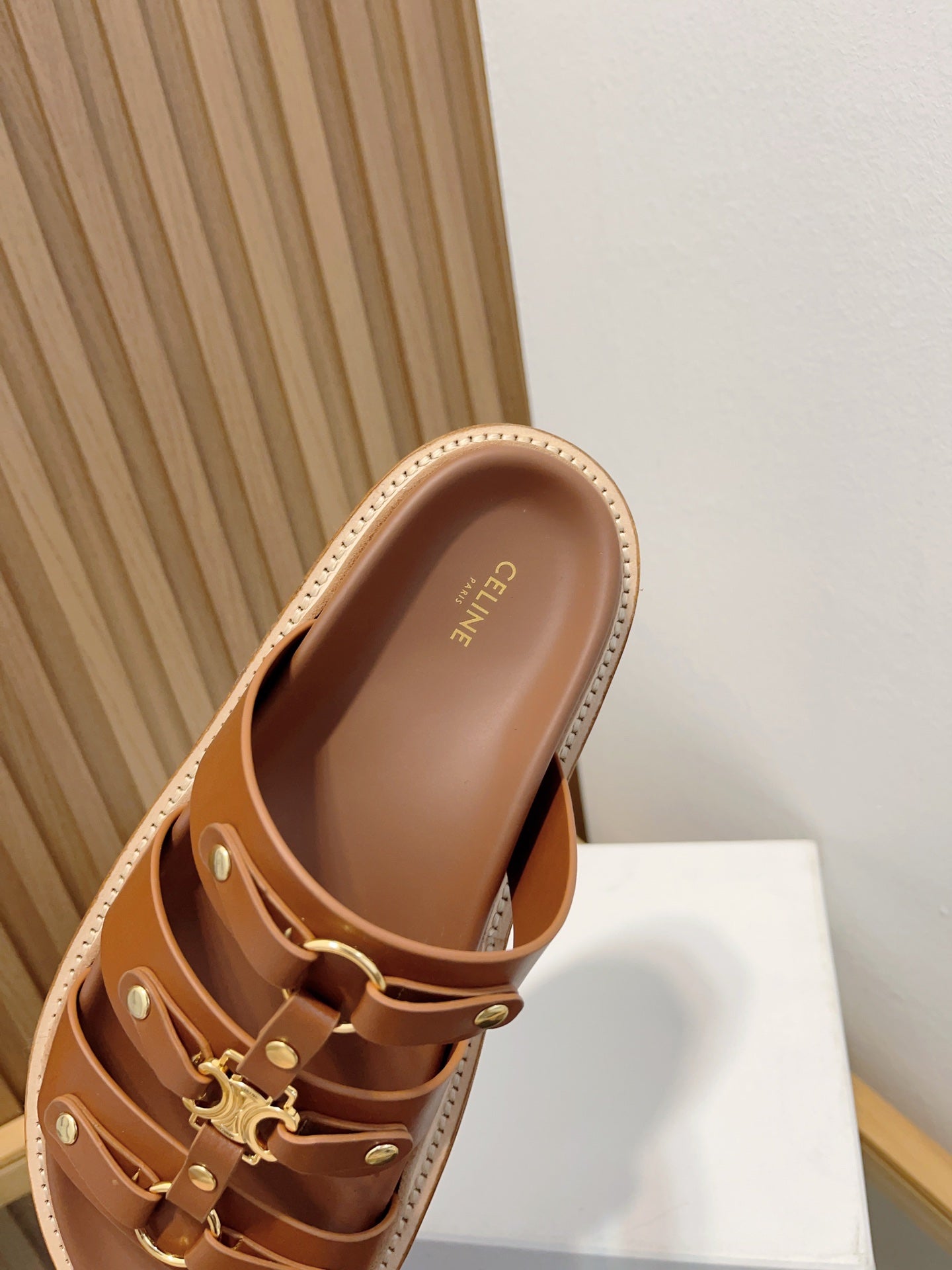 tippi slide sandal brown calfskin