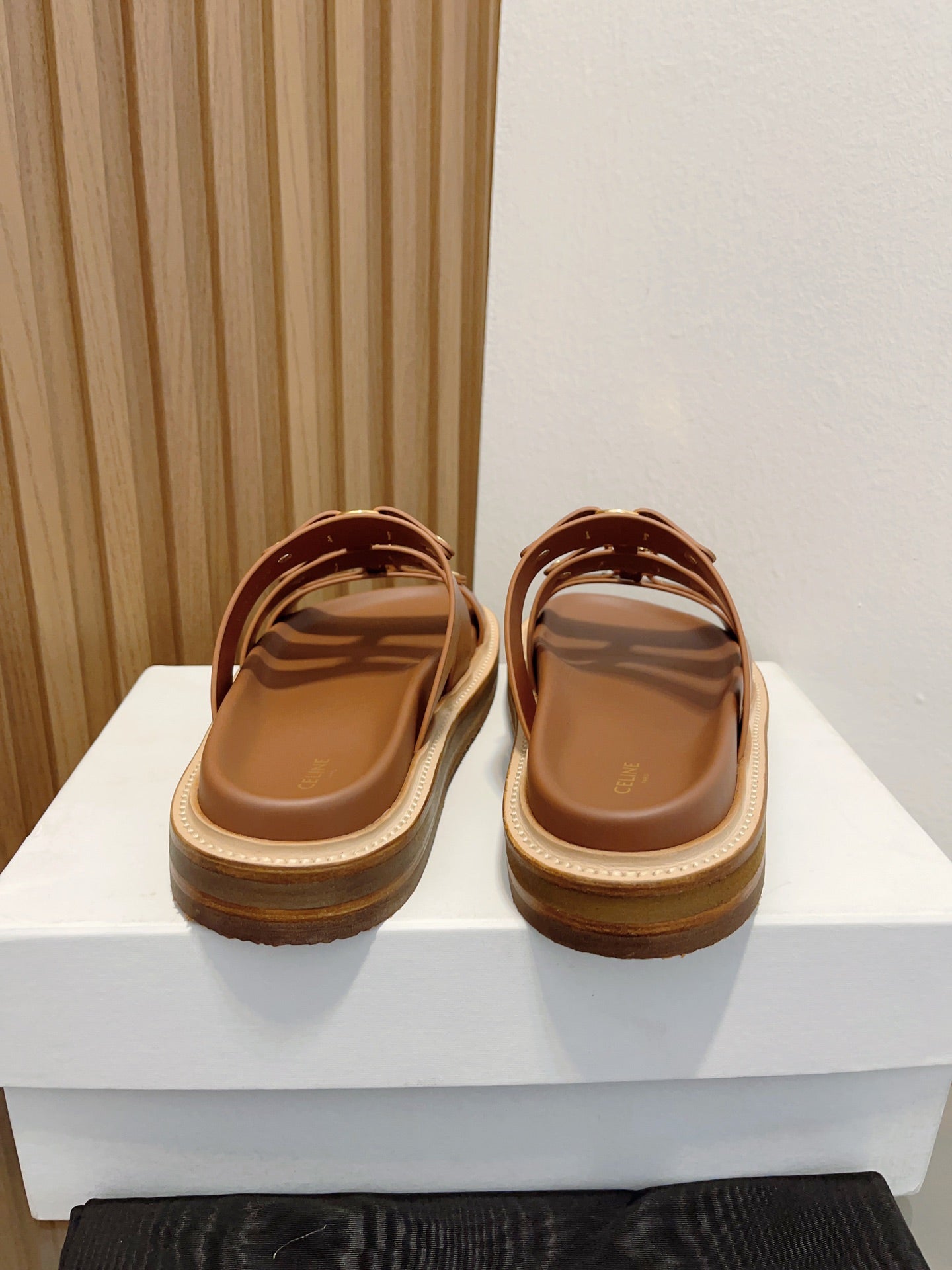 tippi slide sandal brown calfskin