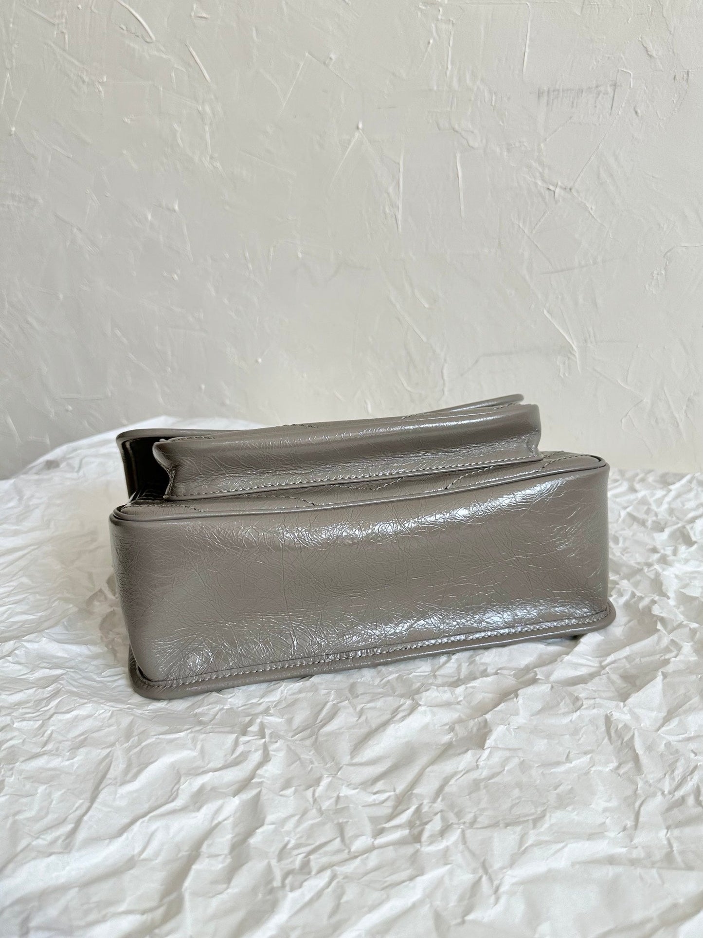 YSL Niki Medium Bag 28cm Grey Crinkled Vintage Leather