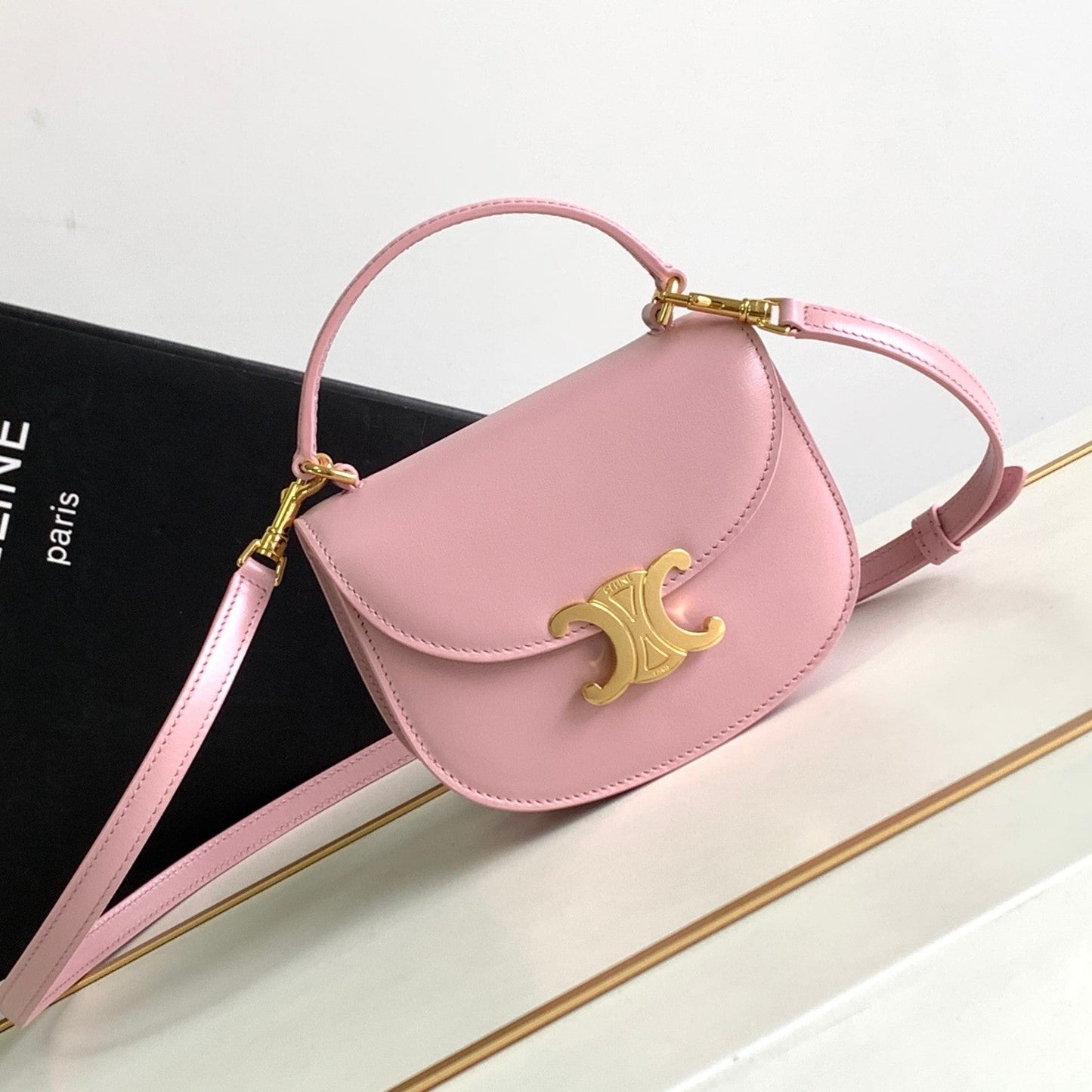 TEEN CHAIN BESACE TRIOMPHE 15.5CM PINK CALFSKIN