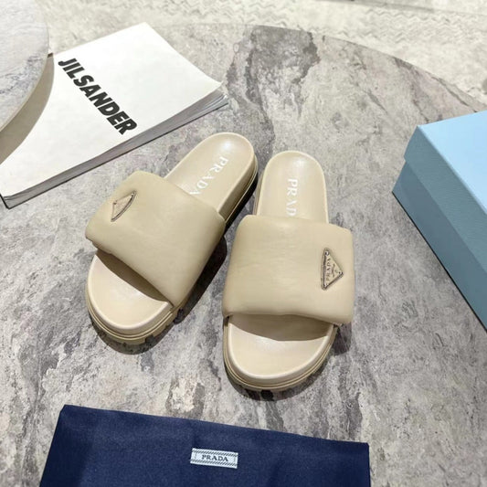 PRA SHEARLING SLIDES BEIGE LAMBSKIN