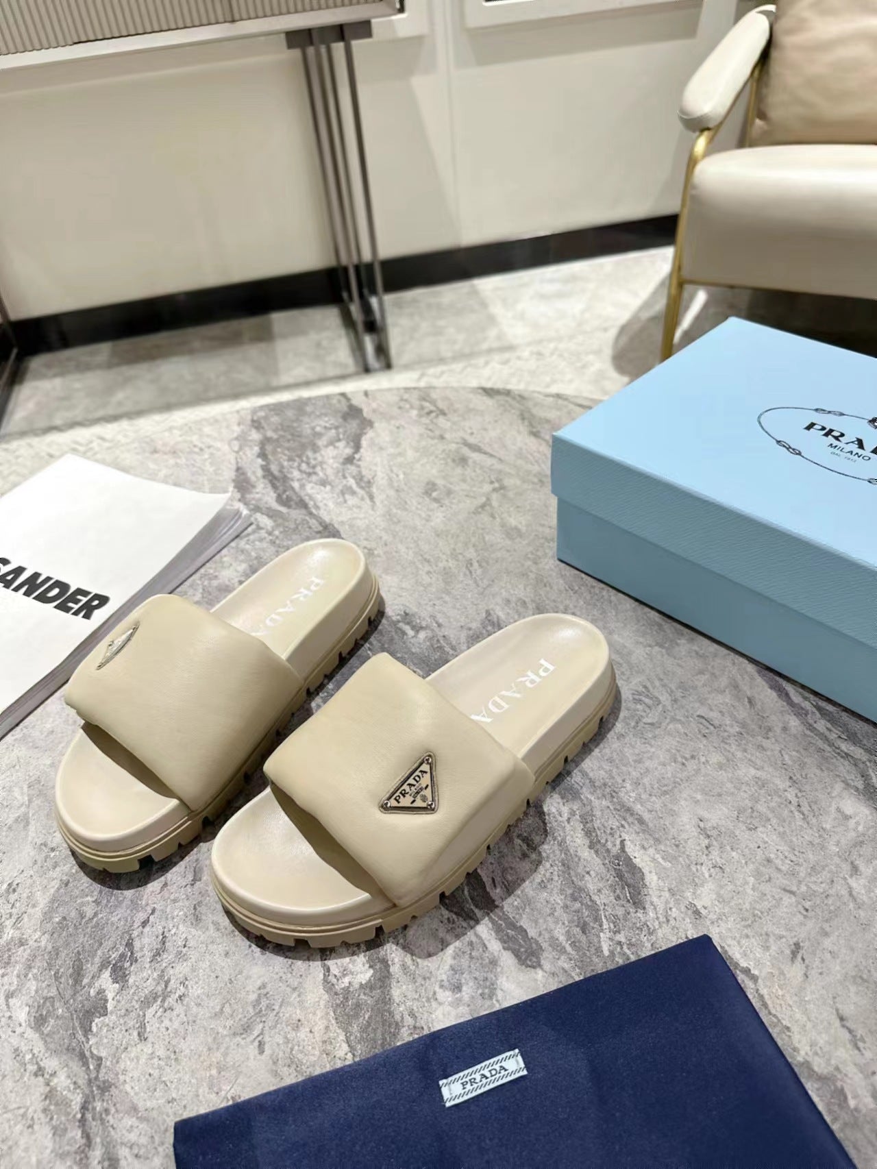 PRA SHEARLING SLIDES BEIGE LAMBSKIN