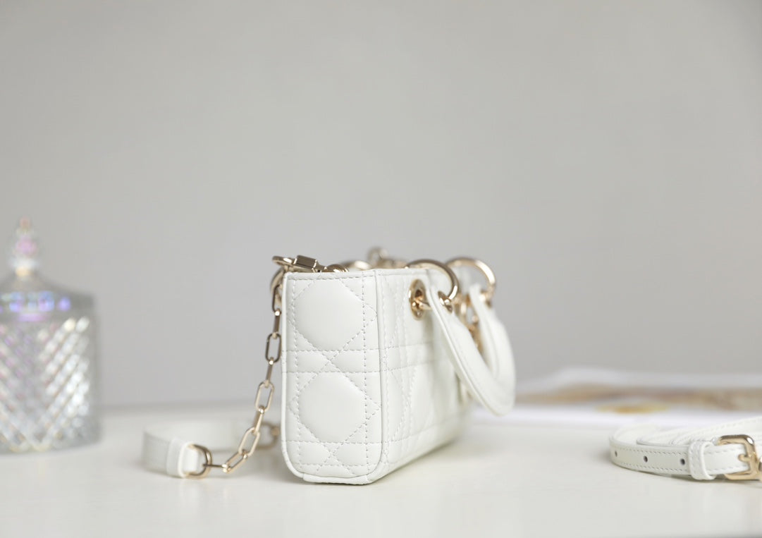 LADY D-JOY MICRO 16 IN WHITE LAMBSKIN