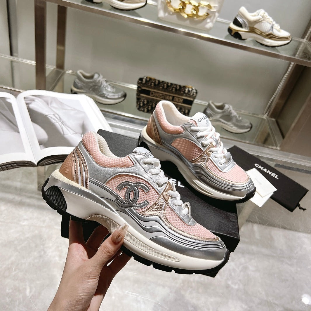 cc trainer grey calfskin pink mesh