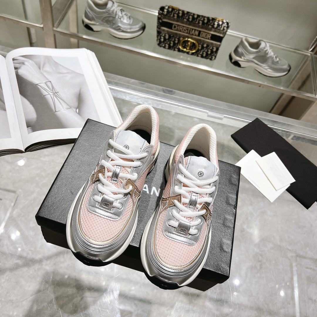 cc trainer grey calfskin pink mesh