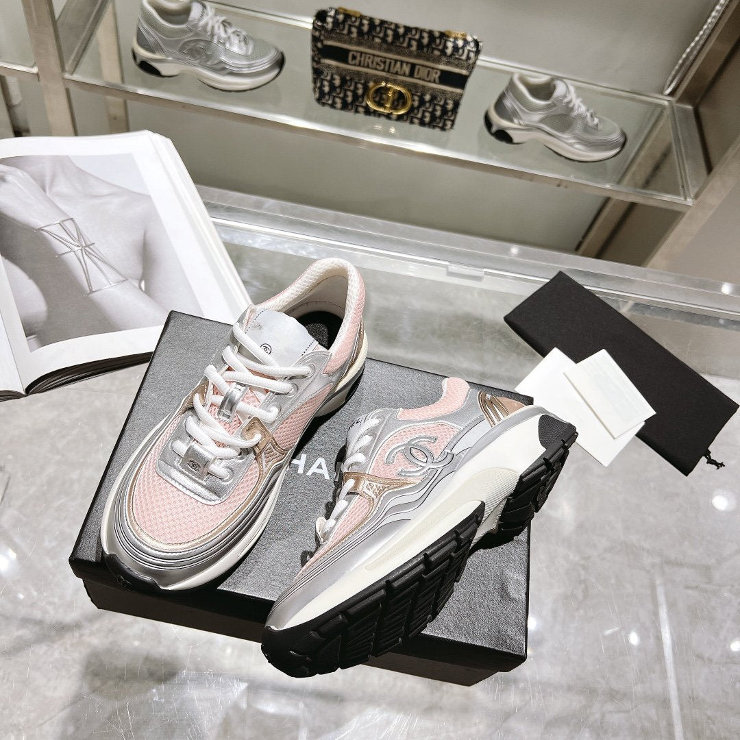 cc trainer grey calfskin pink mesh