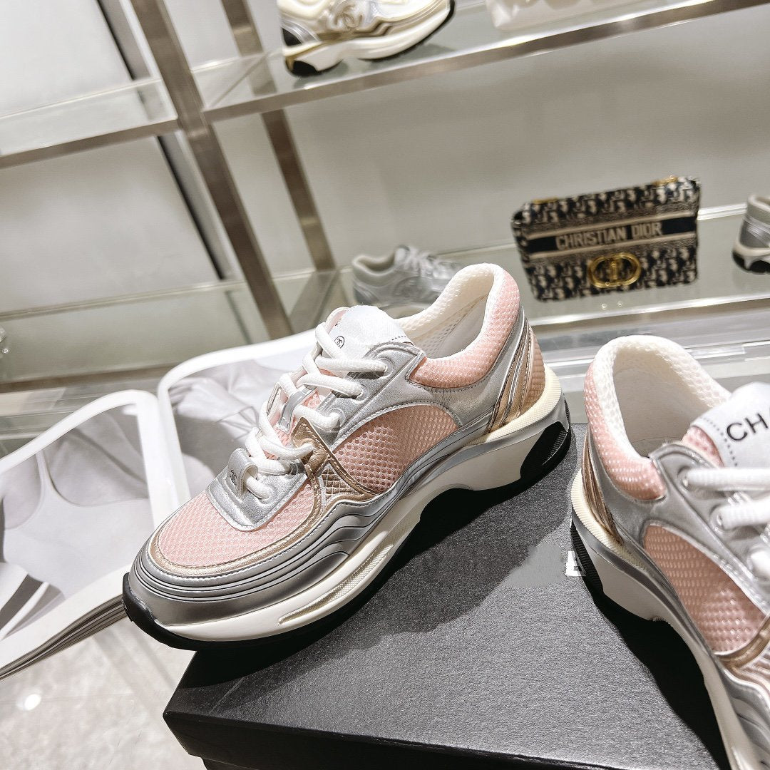 cc trainer grey calfskin pink mesh