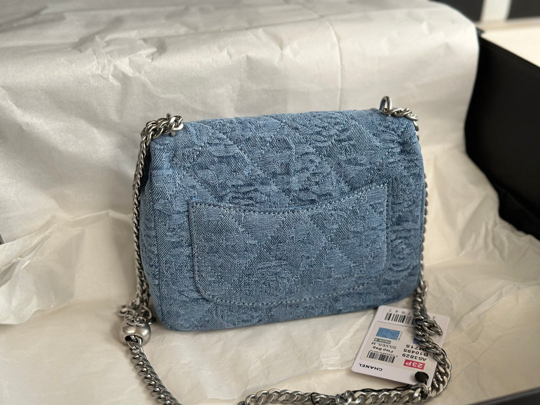 cc flap bag 14cm blue denim silver hardware