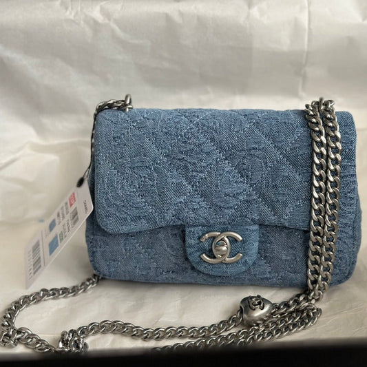 cc flap bag 12cm blue denim silver hardware