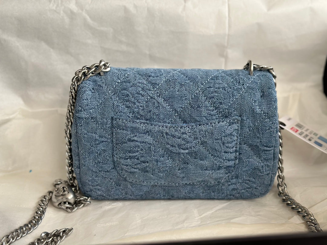 cc flap bag 12cm blue denim silver hardware