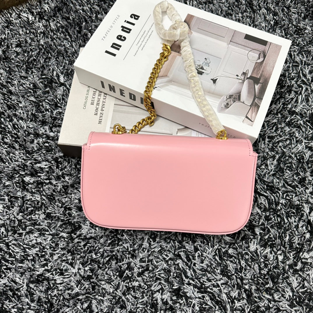 TRIPHOME 20 PINK PASTEL COWHIDE LEATHER CHAIN STRAP BAG