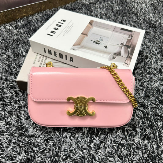 TRIPHOME 20 PINK PASTEL COWHIDE LEATHER CHAIN STRAP BAG