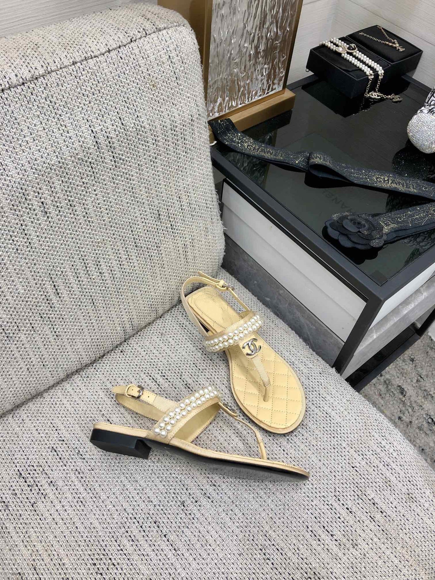 cc sandal light yellow lambskin mop