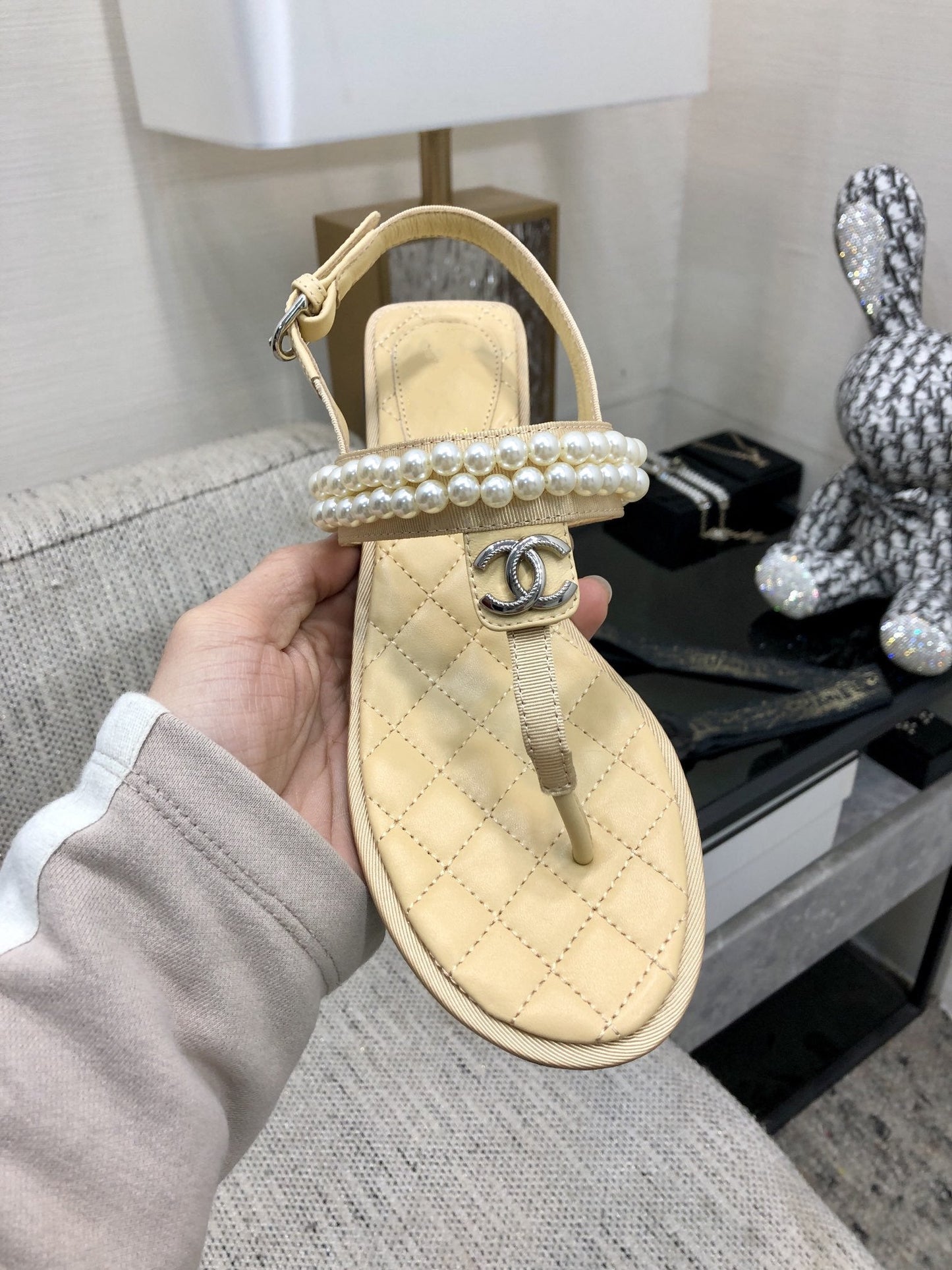 cc sandal light yellow lambskin mop