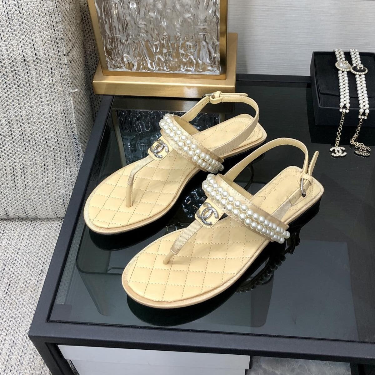 cc sandal light yellow lambskin mop