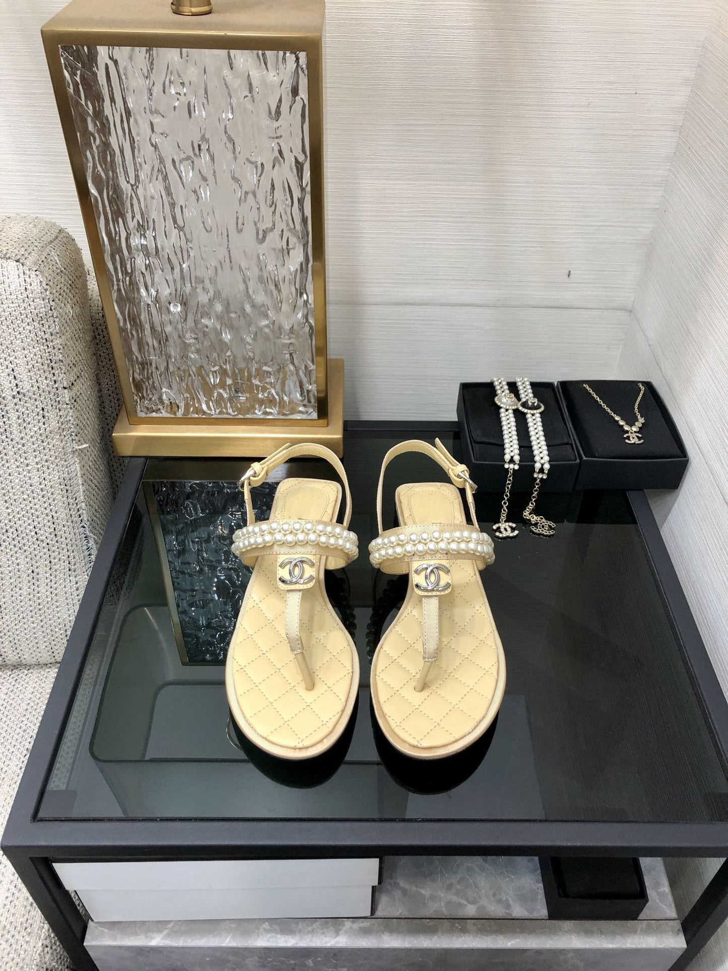 cc sandal light yellow lambskin mop