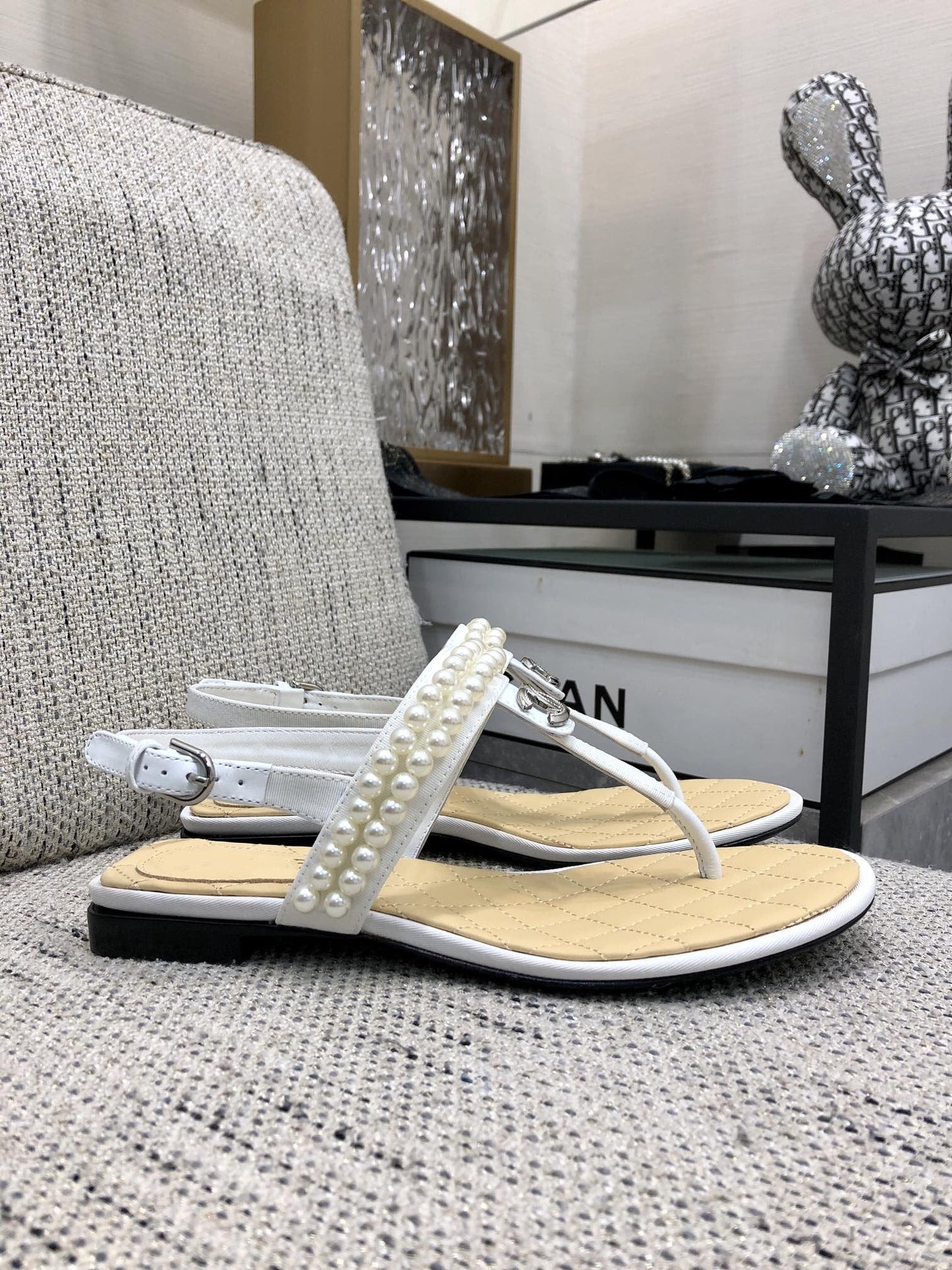 cc sandal white beige lambskin mop