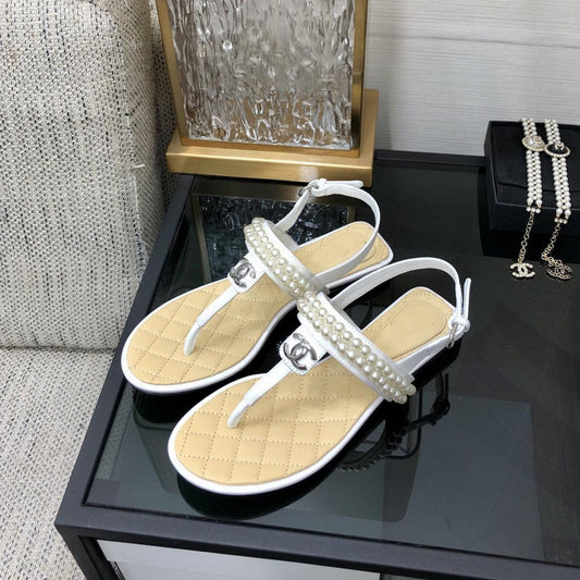 cc sandal white beige lambskin mop