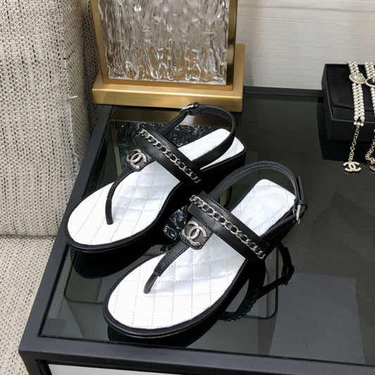 cc sandal white black quilted lambskin