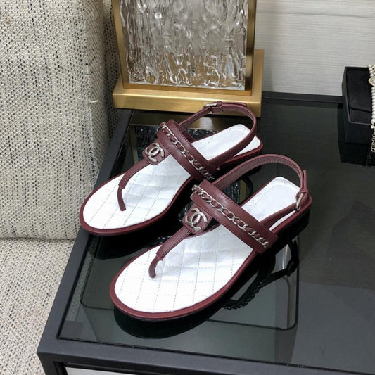 cc sandal burgundy white quilted lambskin