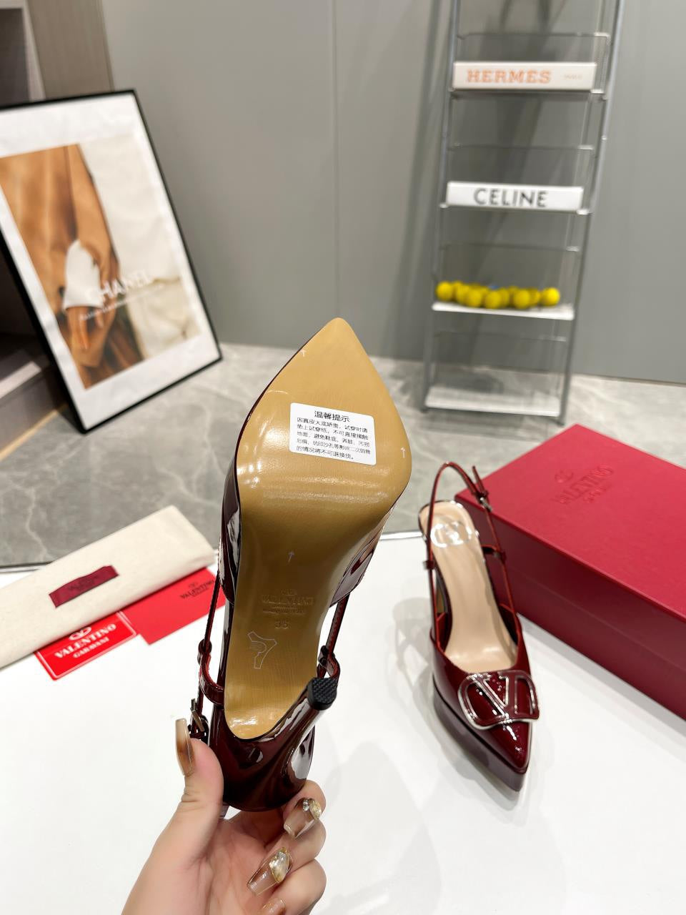 vlogo signature burgundy beige calfskin slingback platform pump 120mm