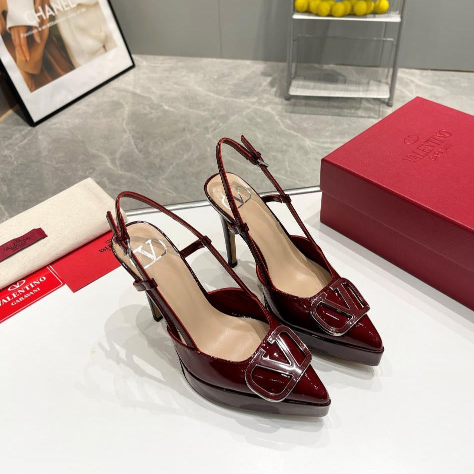 vlogo signature burgundy beige calfskin slingback platform pump 120mm