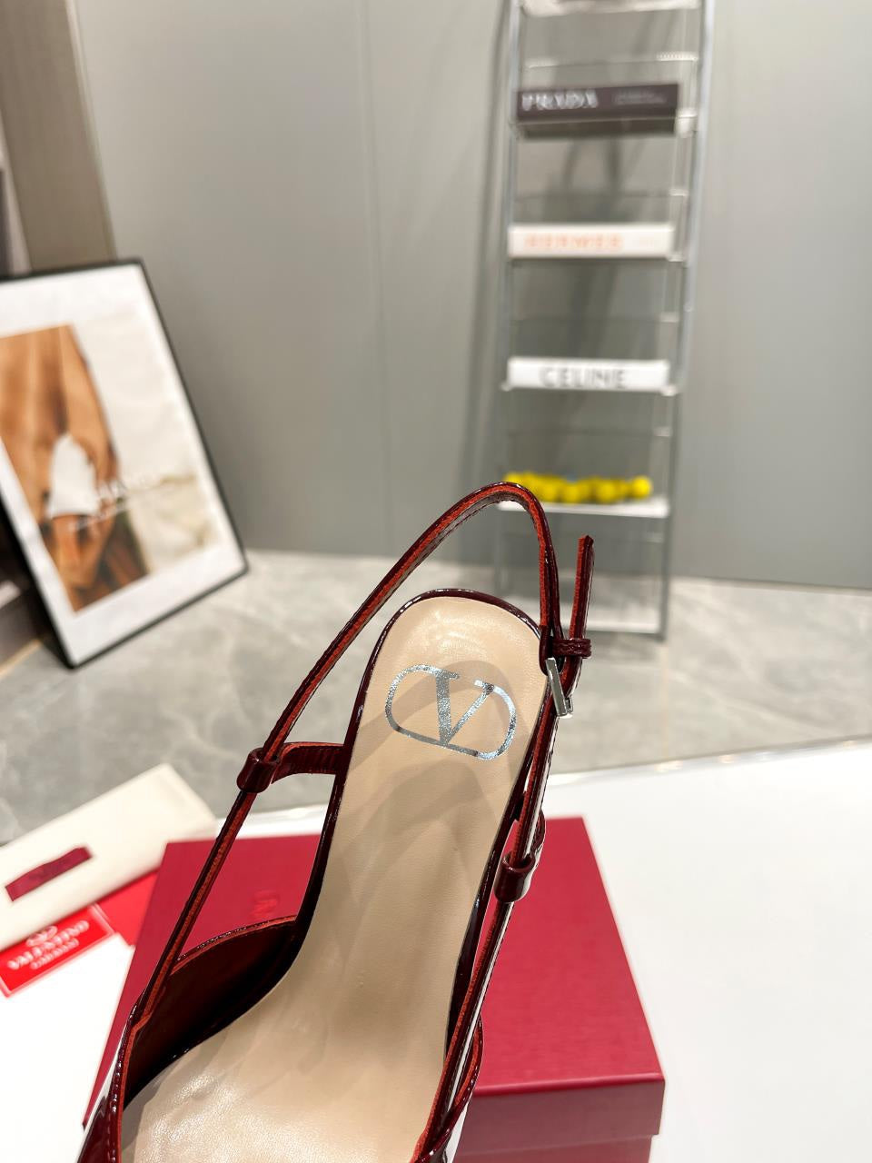 vlogo signature burgundy beige calfskin slingback platform pump 120mm