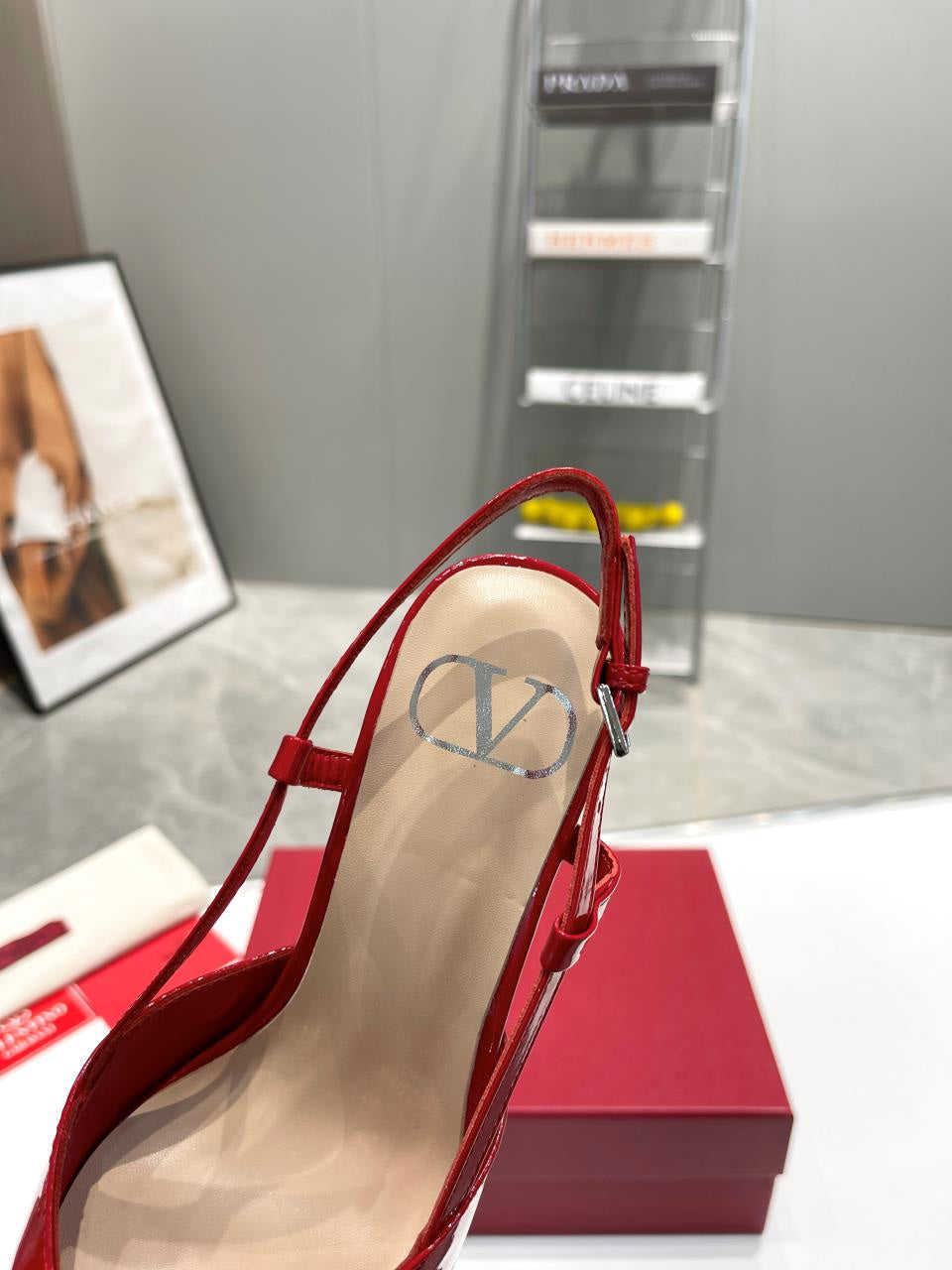 vlogo signature red beige calfskin slingback platform pump 120mm