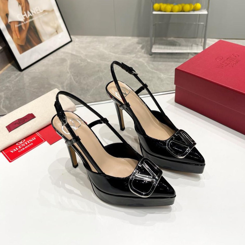 vlogo signature black beige calfskin slingback platform pump 120mm