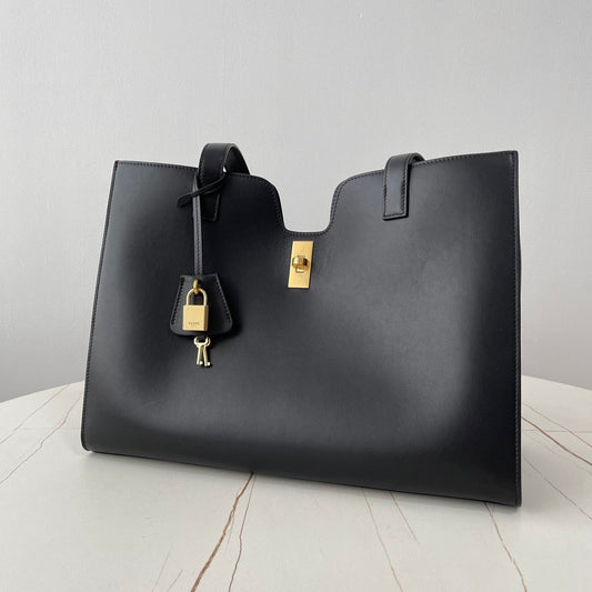 cabas 16 37cm black calfskin