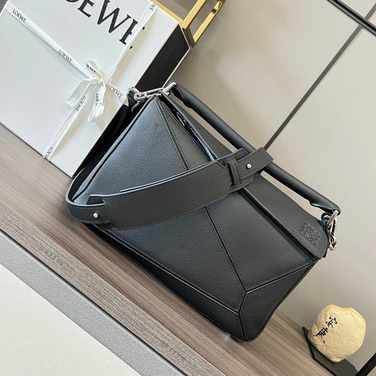 Puzzle bag 29cm in soft grained black calfskin