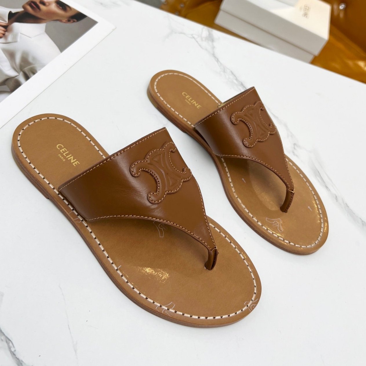 THONG MULE IN BRONZE BROWN CALFSKIN