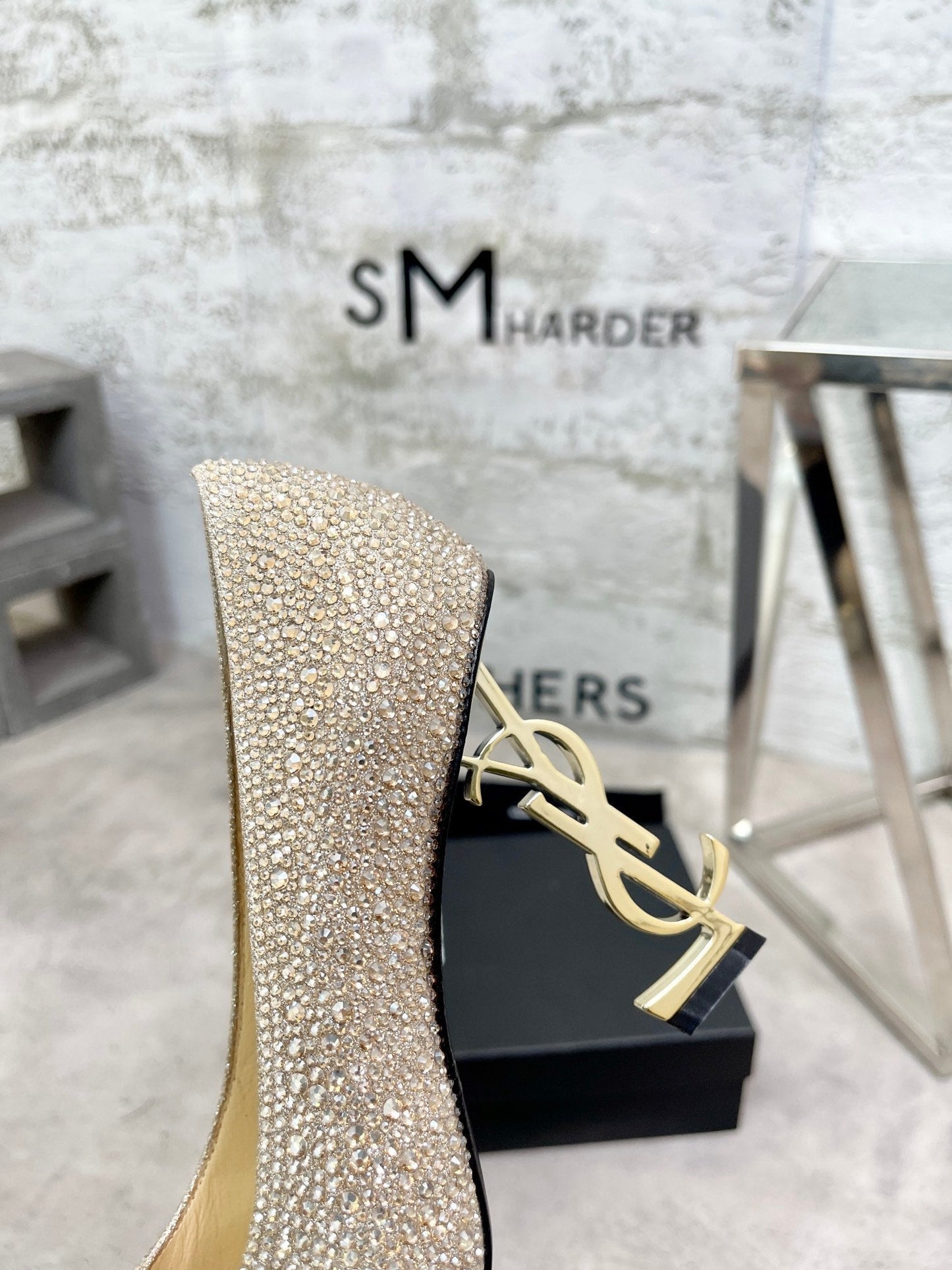 SL OPYUM BASIC HIGH HEEL GOLD CRYSTAL SATIN