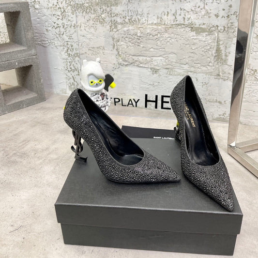 SL OPYUM BASIC HIGH HEEL BLACK CRYSTAL SATIN