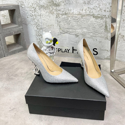 SL OPYUM BASIC HIGH HEEL SILVER CRYSTAL SATIN