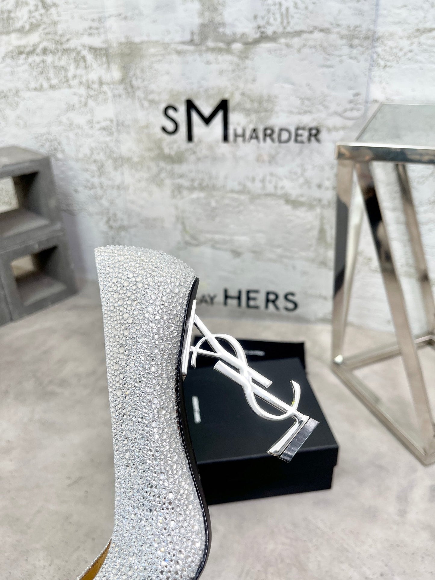 SL OPYUM BASIC HIGH HEEL SILVER CRYSTAL SATIN