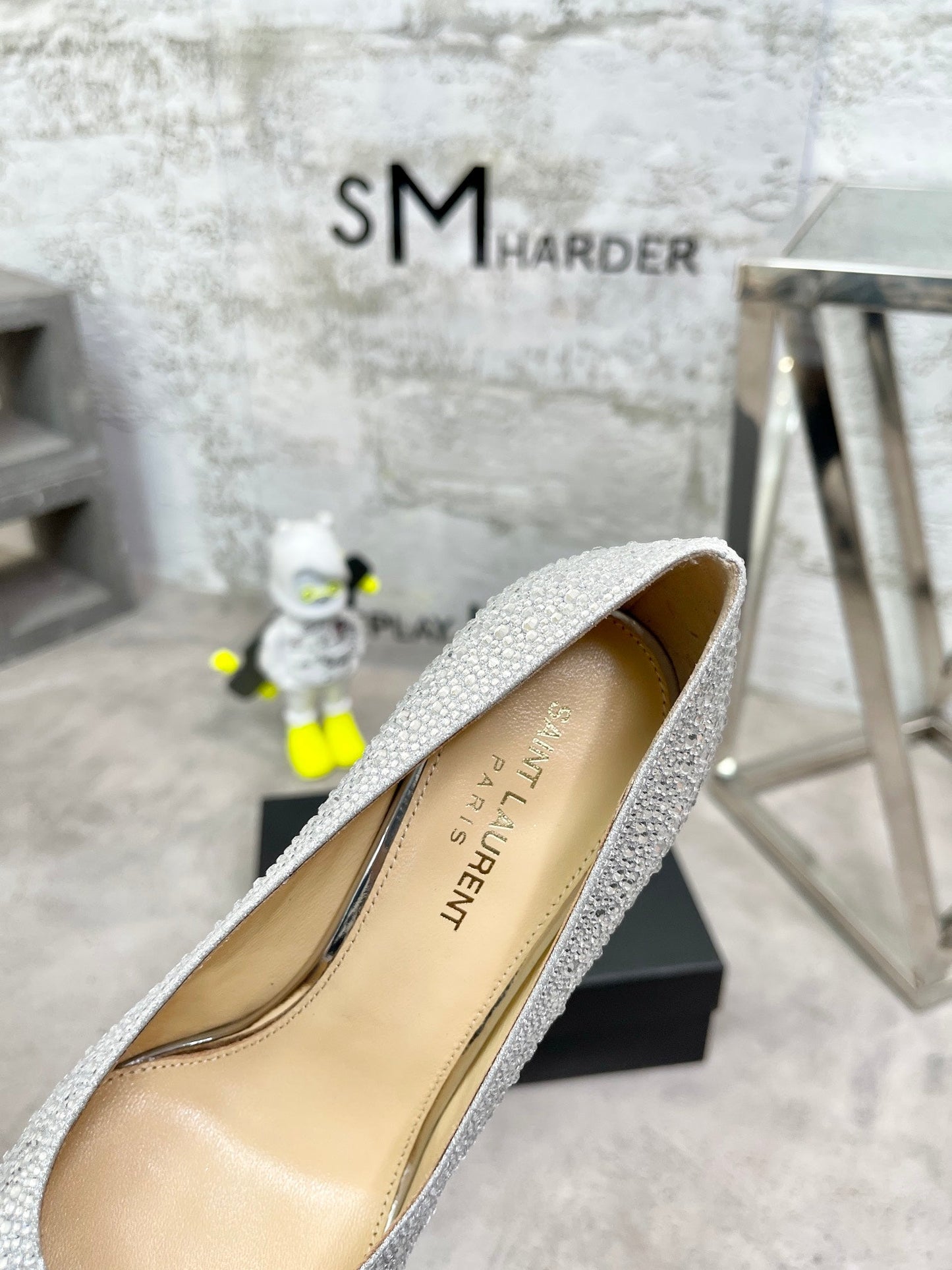 SL OPYUM BASIC HIGH HEEL SILVER CRYSTAL SATIN