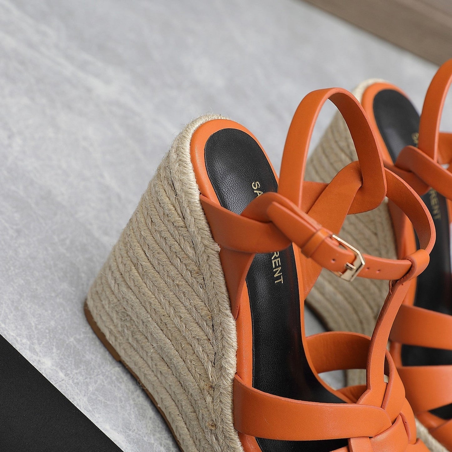 SL TRIBUTE WEDGE SANDALS ORANGE CALFSKIN