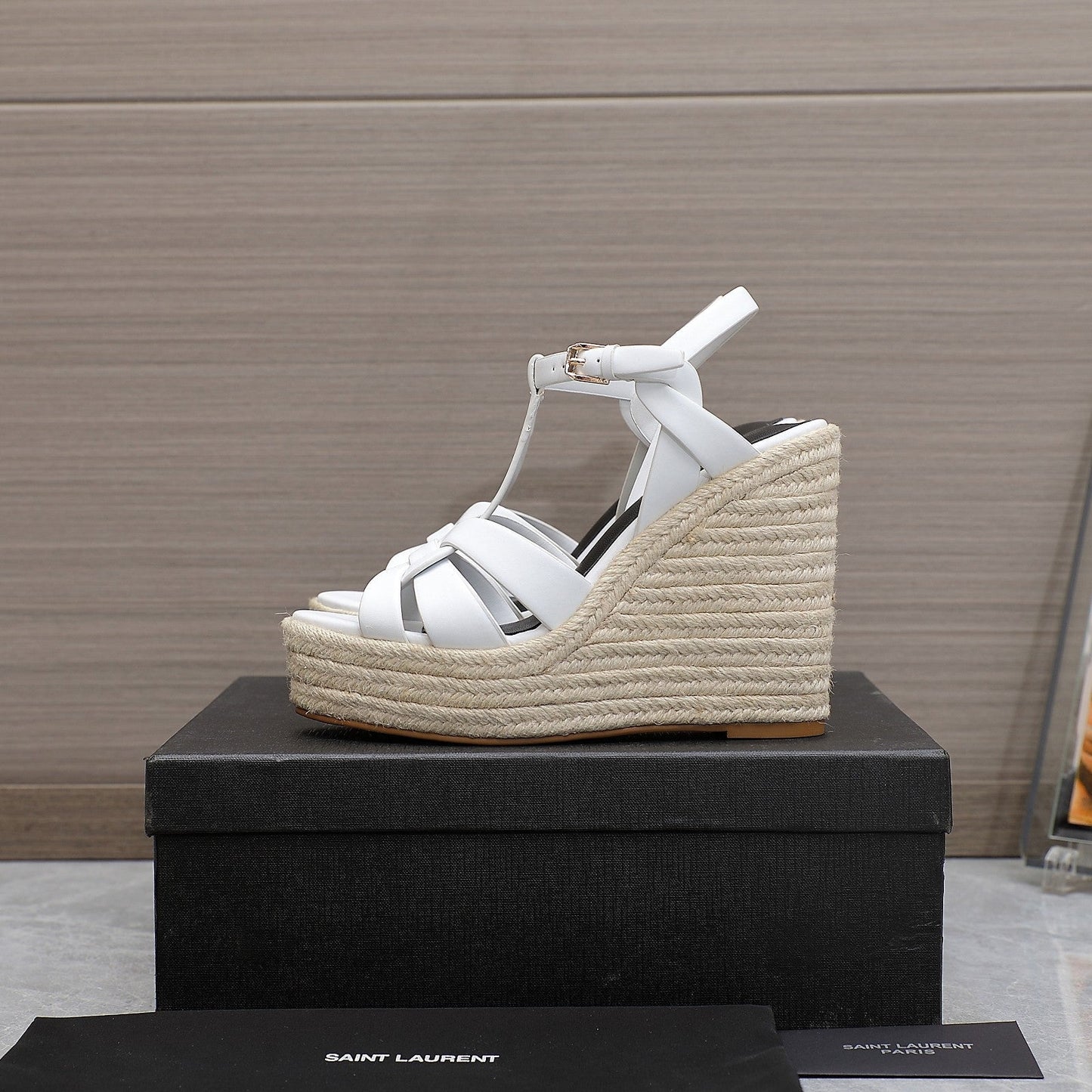 SL TRIBUTE WEDGE SANDALS WHITE CALFSKIN