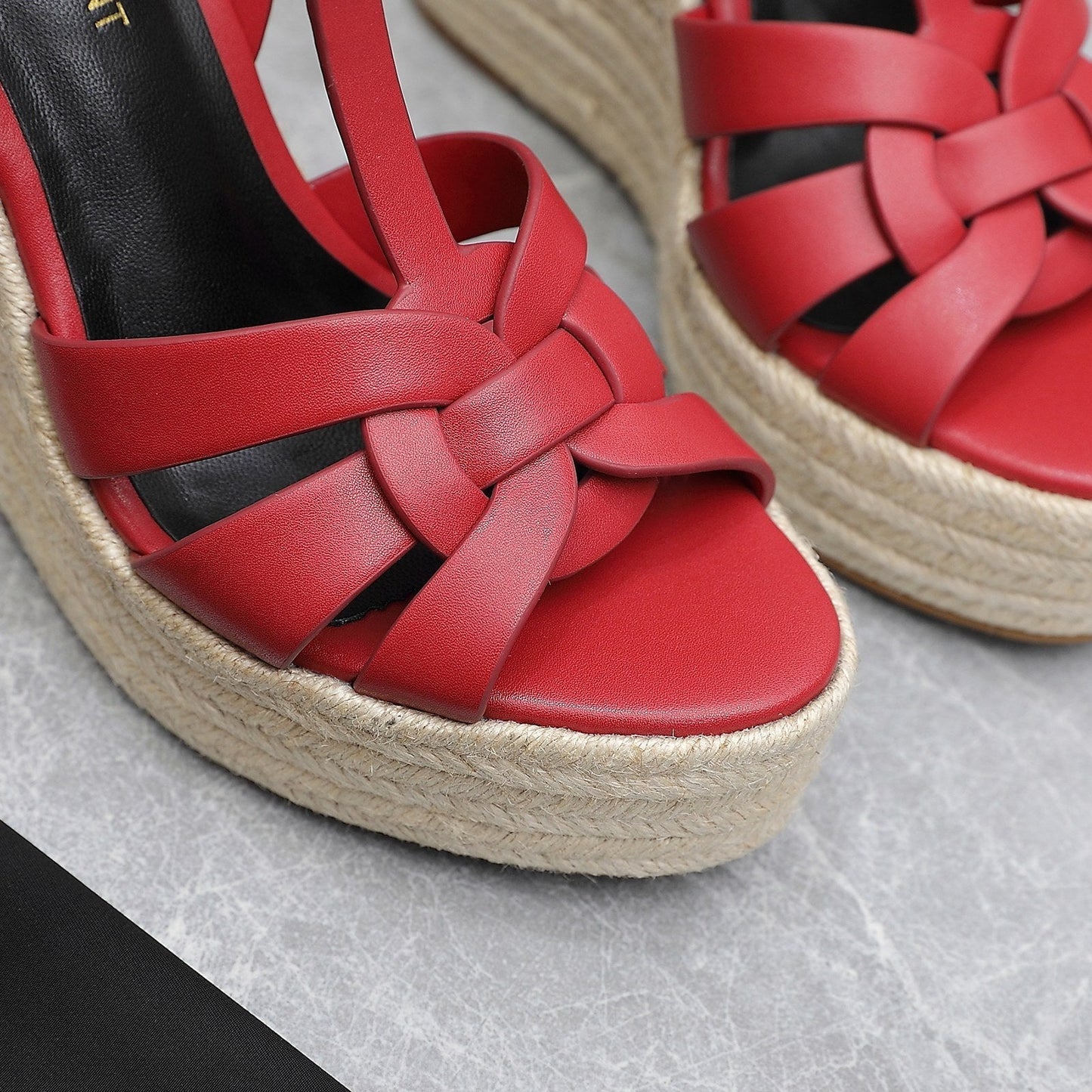 SL TRIBUTE WEDGE SANDALS RED CALFSKIN