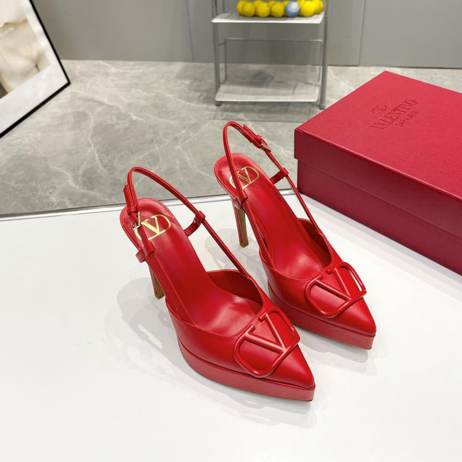 vlogo signature all red calfskin slingback platform pump 120mm