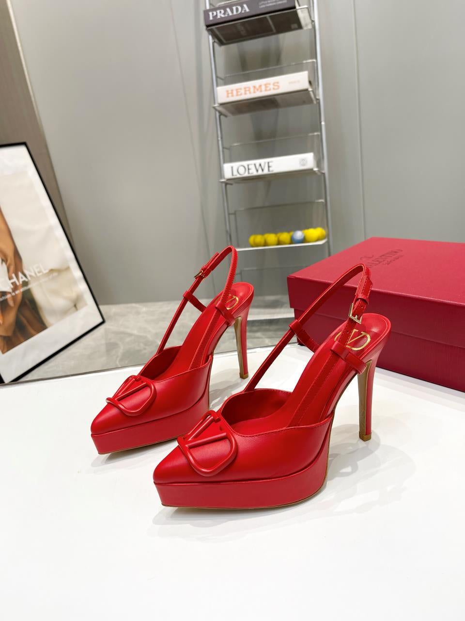 vlogo signature all red calfskin slingback platform pump 120mm