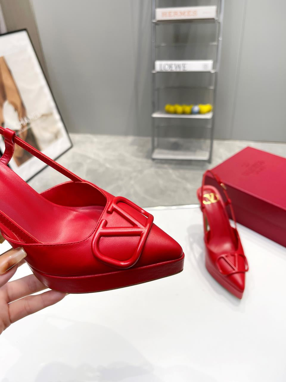 vlogo signature all red calfskin slingback platform pump 120mm