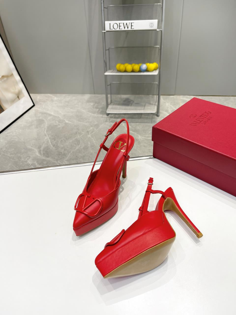 vlogo signature all red calfskin slingback platform pump 120mm