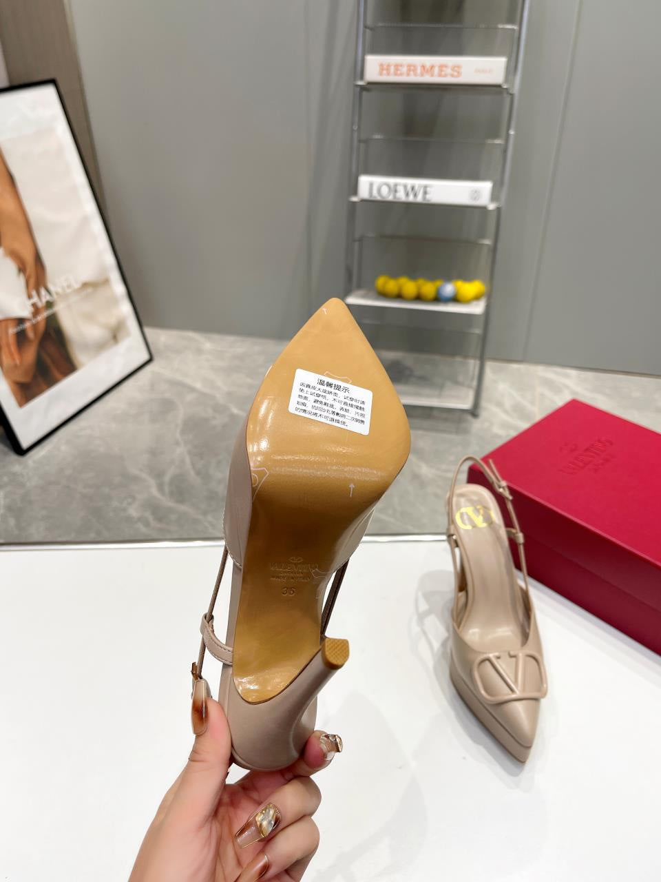 vlogo signature all beige calfskin slingback platform pump 120mm